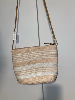 Paper Straw Woven Crossbody Bag in Pink and White